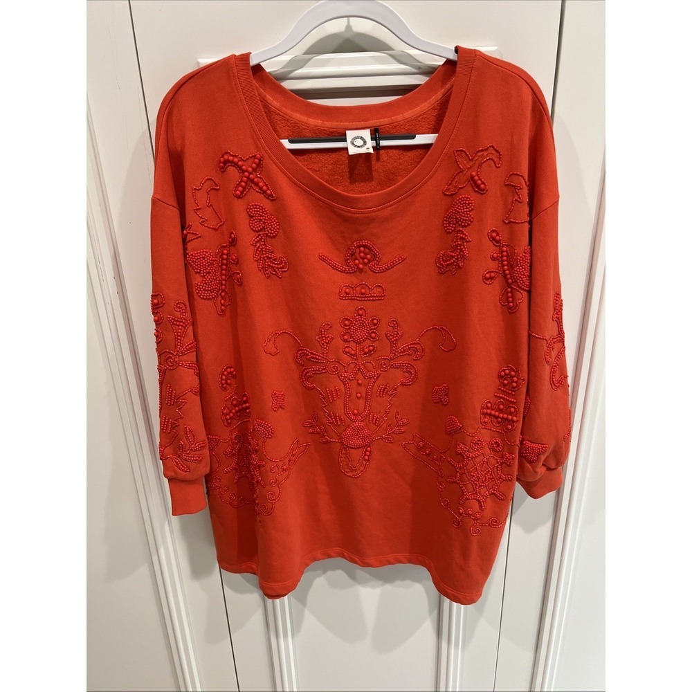 Anthropologie Akemi + Kin Orange Beaded Sweatshirt Top Autumn Boho READ